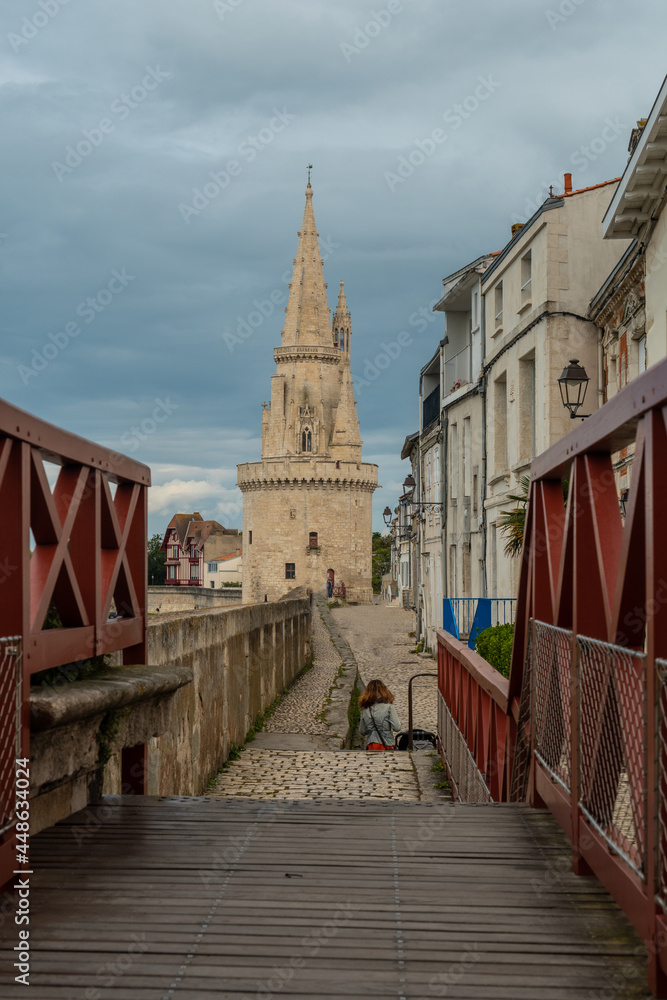 Fototapeta premium The Lantern Tower of La Rochelle in the medieval old town. La Rochelle is a coastal city in southwestern France