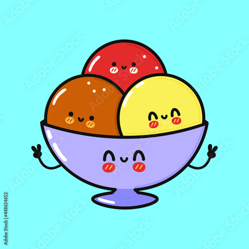 Cute funny Ice cream character. Vector hand drawn cartoon kawaii character illustration icon. Isolated on yellow background. Ice cream character concept