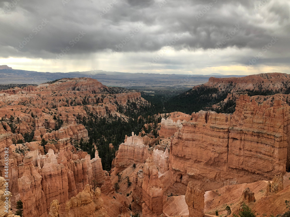 Hiking through Bryce Canyons natural scenic mountains in Utah. 