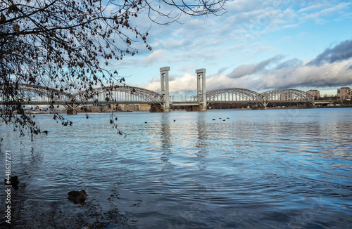 Finlyandsky railway bridge across the Bolshaya Neva in St. Petersburg photo