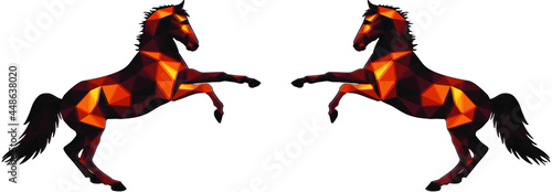 Fotografía horse on their hind legs, an image in the low poly style, isolated on a white b