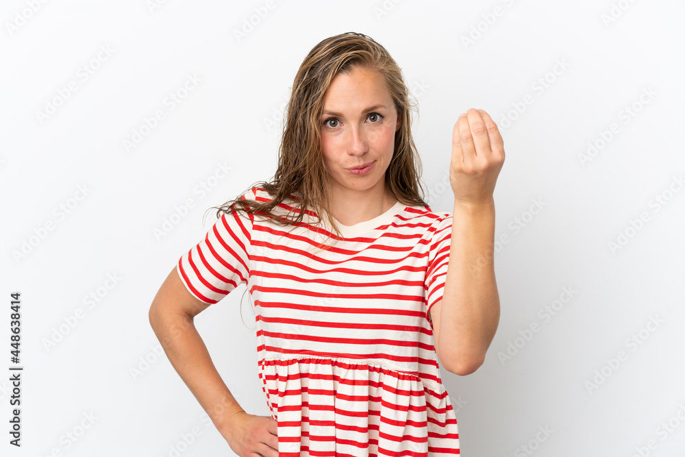 Young caucasian woman isolated on white background making Italian gesture Young caucasian woman isolated on white background making Italian gesture