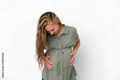 Young caucasian woman isolated on white background pregnant