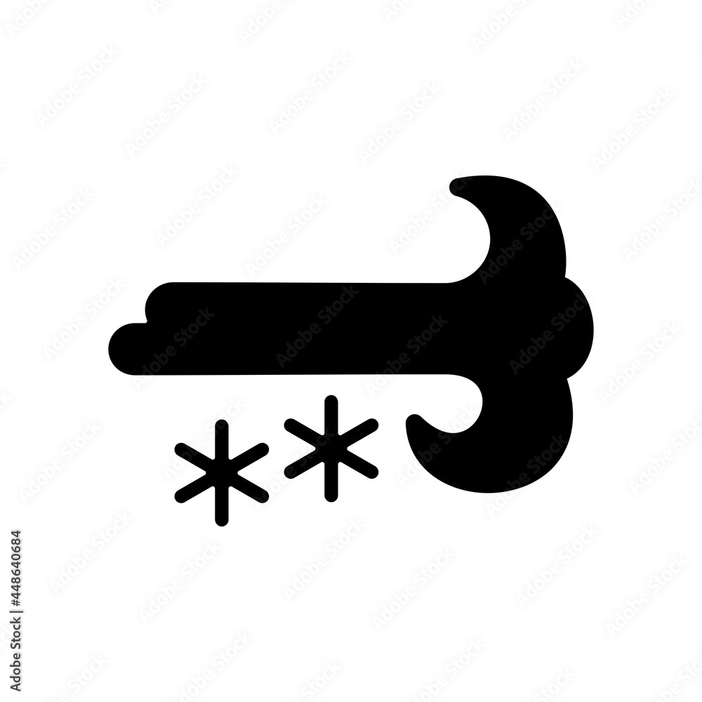 Wind snow snowstorm glyph icon. Weather sign