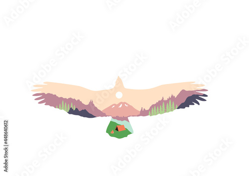 illustration landscape in silhouette of an eagle