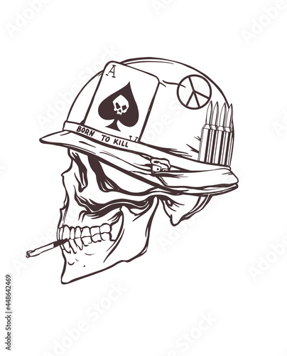 Drawing of the skull of an American soldier in the Vietnam War. Vector illustration