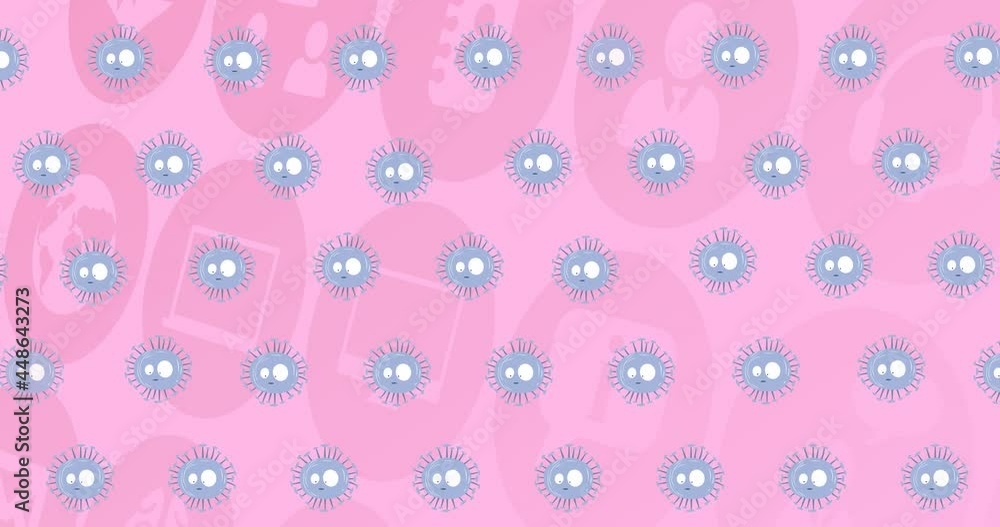 Animation of medical icons over covid 19 virus cells moving Animation of medical icons over covid 19 virus cells moving