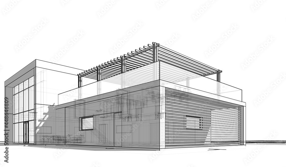 modern house architectural drawings 3d illustration