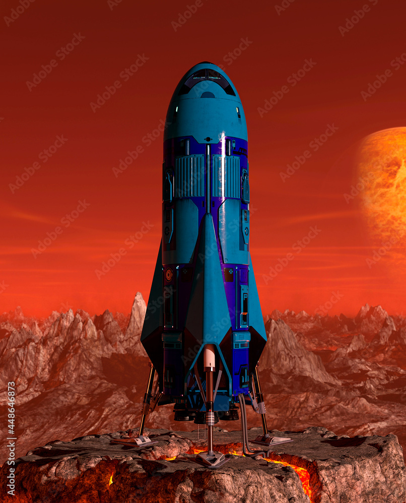 Obraz premium rocket on the red planet is ready to take off