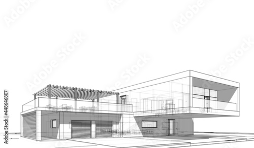 modern house architectural drawings 3d illustration