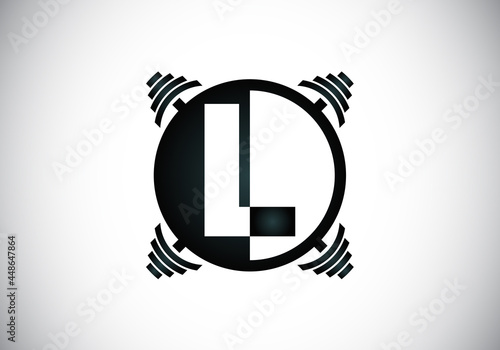 Initial L monogram alphabet with a barbell. Lifting vector logo design. Modern vector logo for bodybuilding, gym, fitness club, business, and company identity