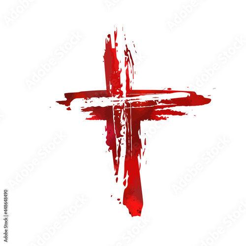 Red bloody cross. Cross made of Red blots. Happy easter. Vector illustration