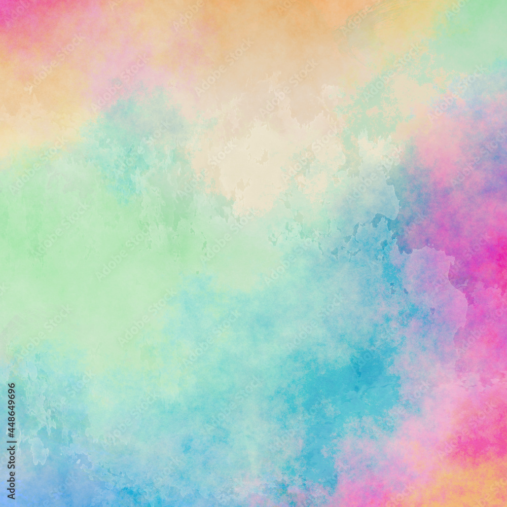 Colorful watercolor or acrylic stains on paper texture. Abstract clouds pattern. Summer background. 