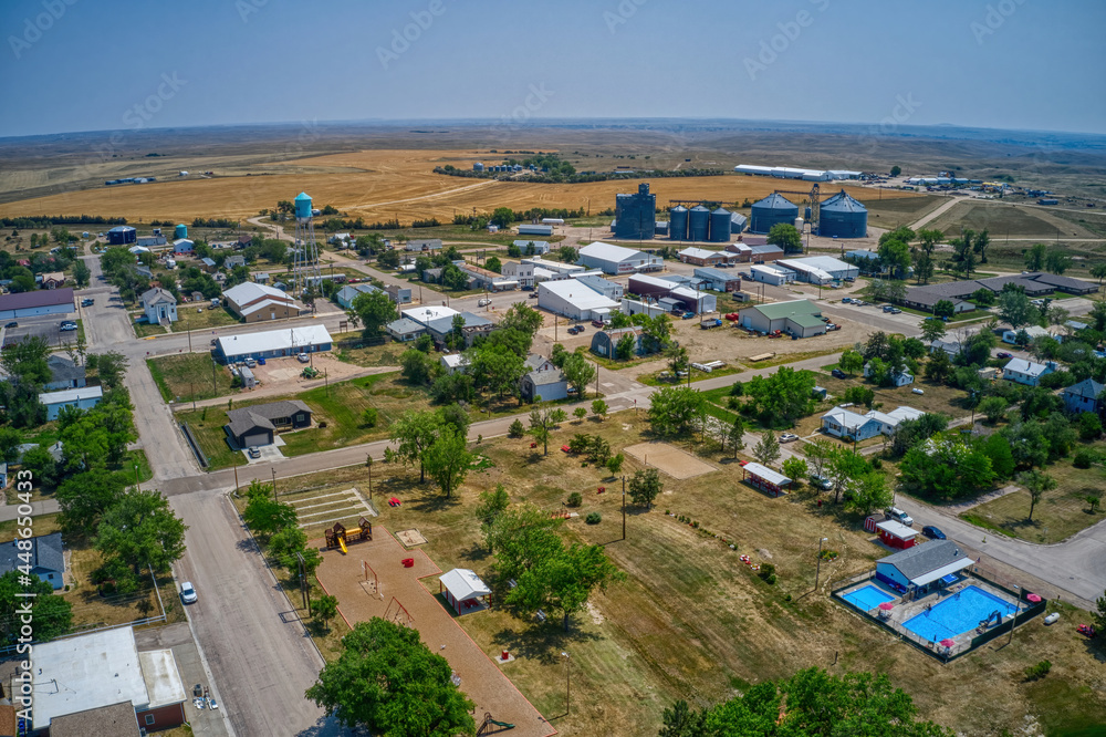 Aerial View of Kadoka, South Dakota which is the Gateway to Badlands National Park