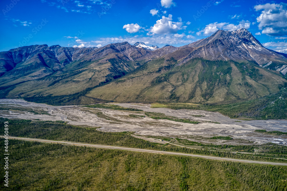 Fototapeta premium Aerial View of the Dalton Highway during the Alaska Summer