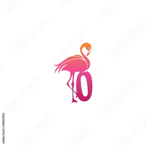 Flamingo bird icon with Number zero Logo design vector © xbudhong