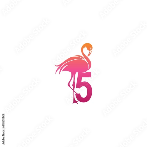 Flamingo bird icon with Number 5 Logo design vector © xbudhong