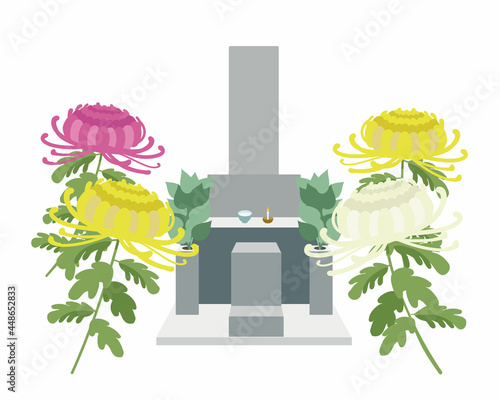 墓石　神道　菊の花