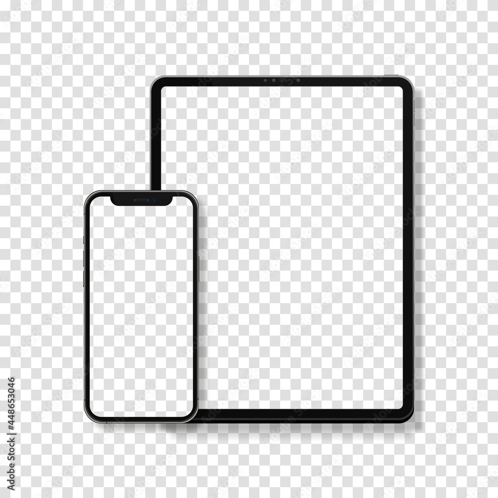 Realistic Tablet and Smartphone. Set of Device Mockup Separate Groups and Layers. New Easily Editable Vector. Realistic Tablet and Smartphone. Set of Device Mockup Separate Groups and Layers. New Easily Editable Vector.