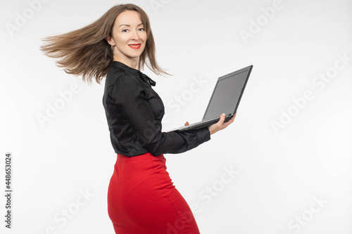 Woman with flying hair. Fre...