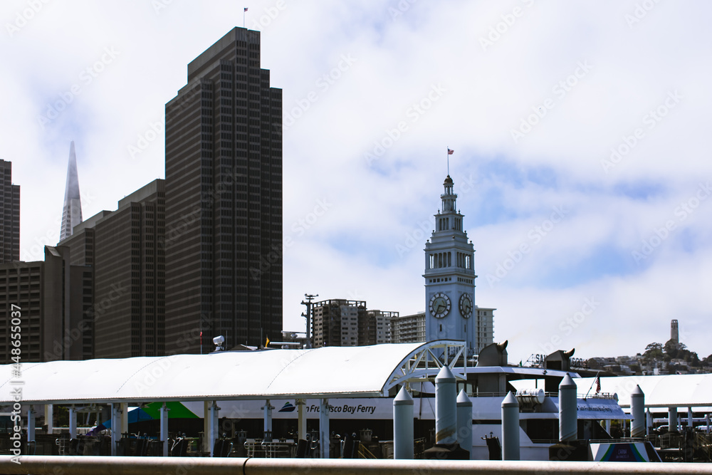 San Francisco Port and City view. It seen from Pier 1, The Embarcadero San Francisco California. San Francisco Port and City view. It seen from Pier 1, The Embarcadero San Francisco California.