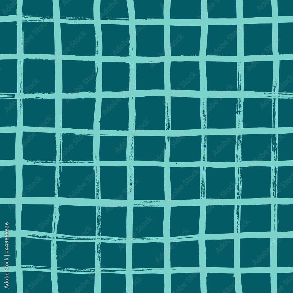 Seamless hand painted grid pattern. Abstract geometric background with crossing brush strokes.