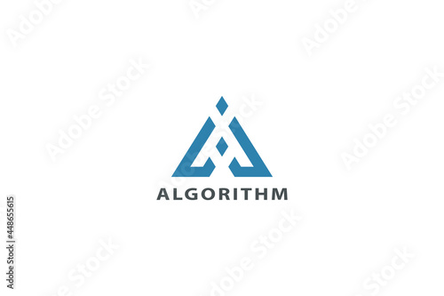 Letter A blue color creative triangle technological arrow corporate logo