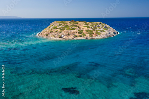 Aerial view of the ancient Minoan ruins at Mochlos, Crete, Greece