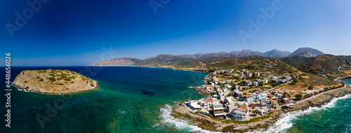 Aerial panoramic view of the Cretan town of Mochlos and ancient Minoan ruins photo