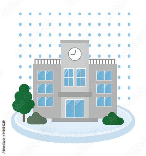 大雪の被害に遭う学校のベクターイラスト