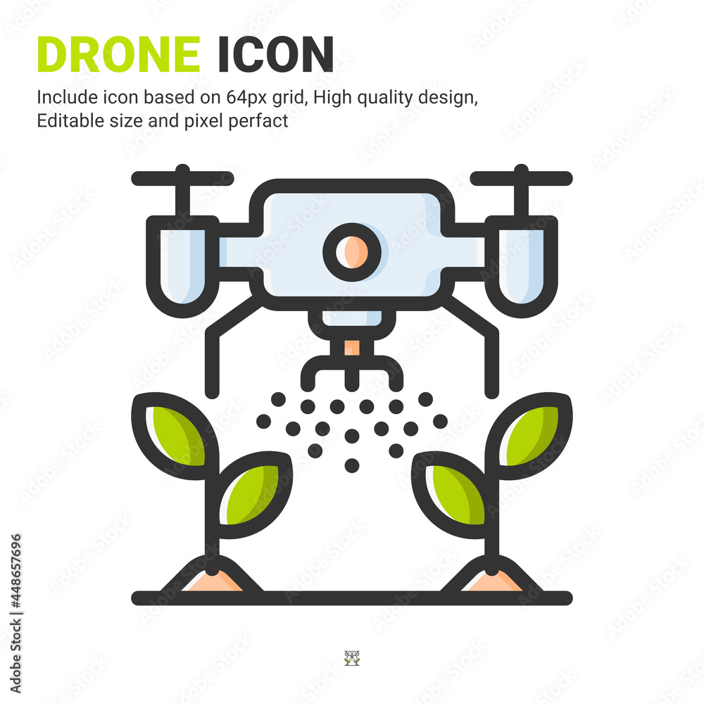 Drone and plant icon vector with outline color style isolated on white background. Vector illustration watering sign symbol icon concept for digital farming, business, agriculture, apps and project