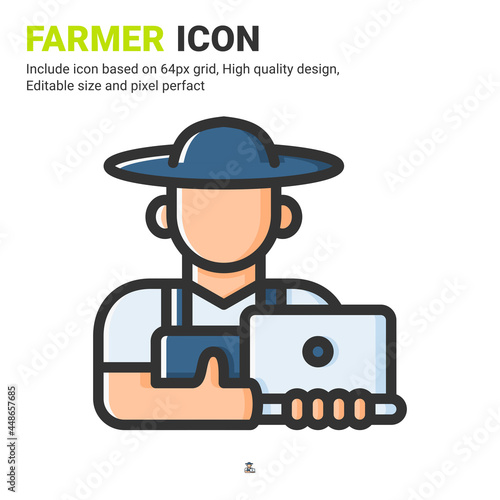 Farmer icon vector with outline color style isolated on white background. Vector illustration peasant sign symbol icon concept for digital farming, business, industry, agriculture, apps and project