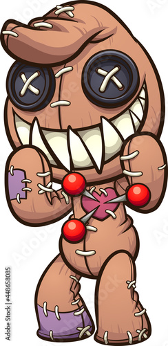 Creepy cartoon voodoo doll with a big smile. Vector clip art illustration with simple gradients. All on a single layer. 
