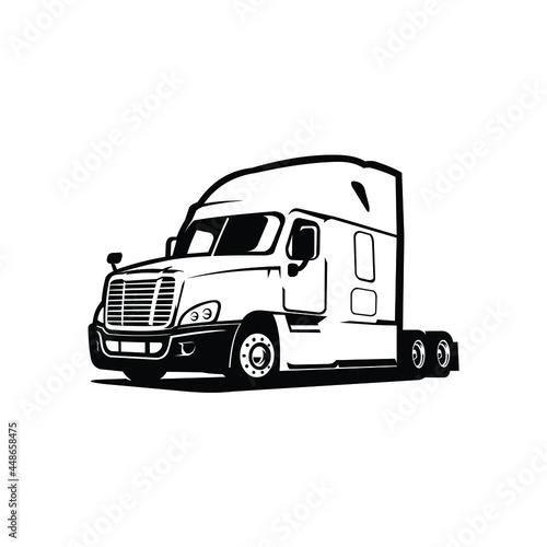 Semi Truck 18 Wheeler Vector Silhouette in White Background