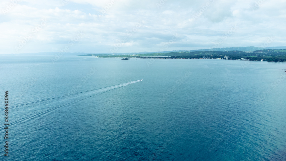 view of the sea in Caribbean coast- drone shot- aerial