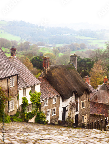 Photography Shaftesbury Dorset England very pretty cobbled street called Gold Hill