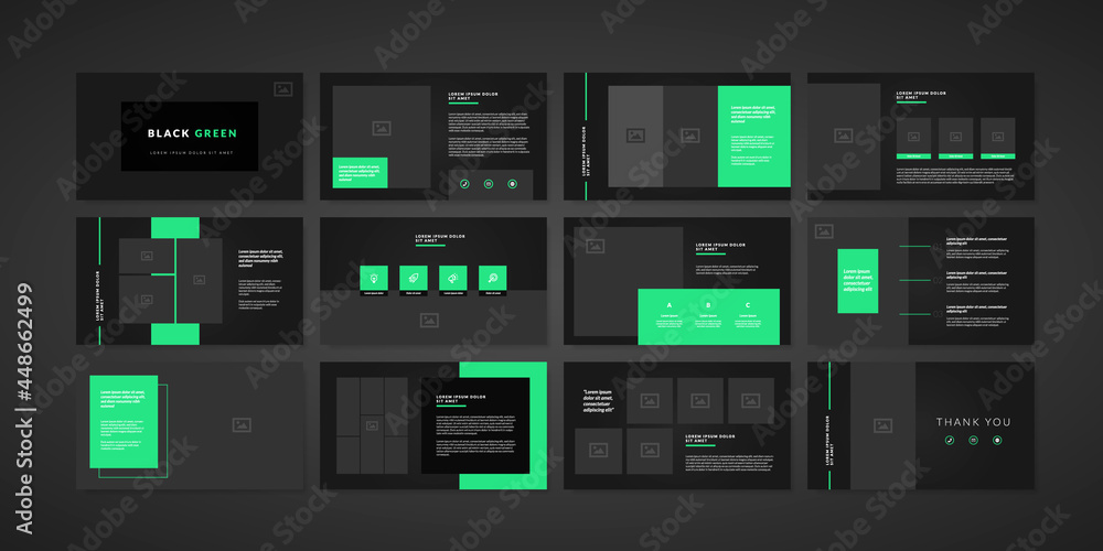 Presentation design a combination of bright green and black