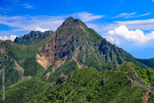 南八ヶ岳　権現岳山頂から赤岳、横岳を望む