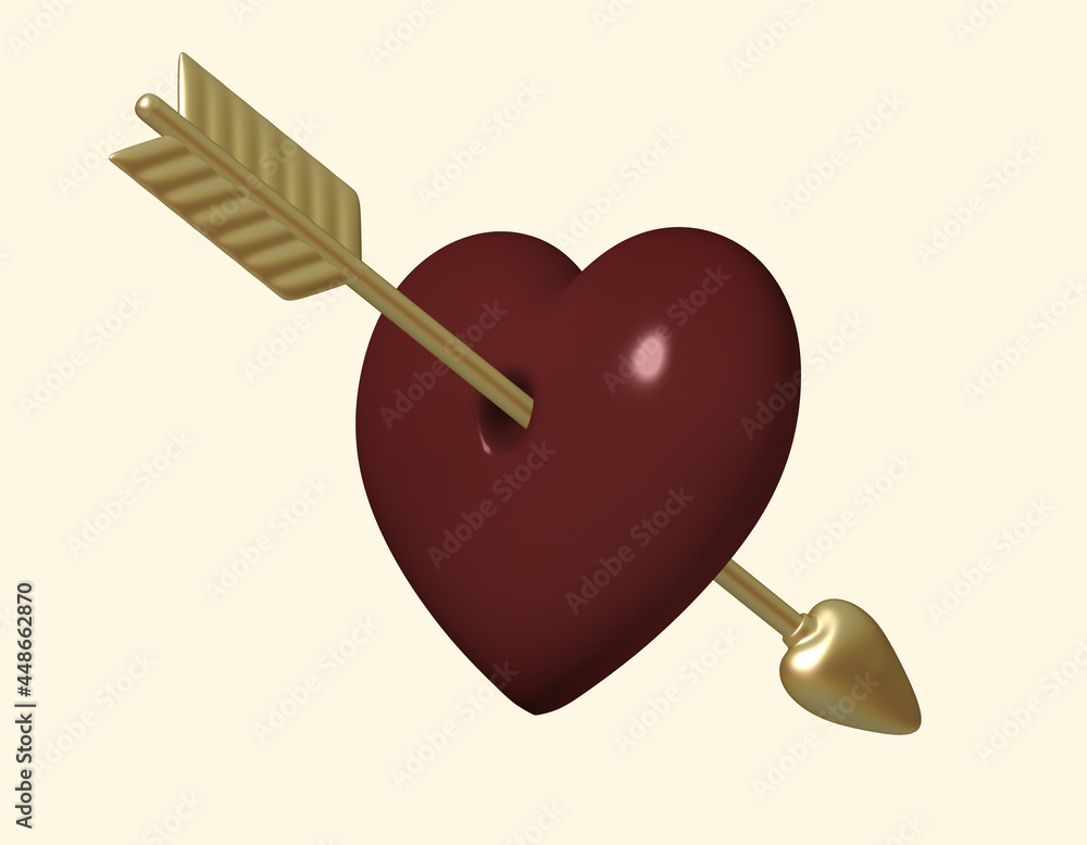 ハートチョコレートに矢　3Dイラスト