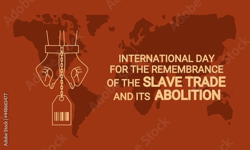 Vector illustration, sketch of a hand chained with a bar code, as a banner or poster, International Day for the Remembrance of the Slave Trade and its Abolition.