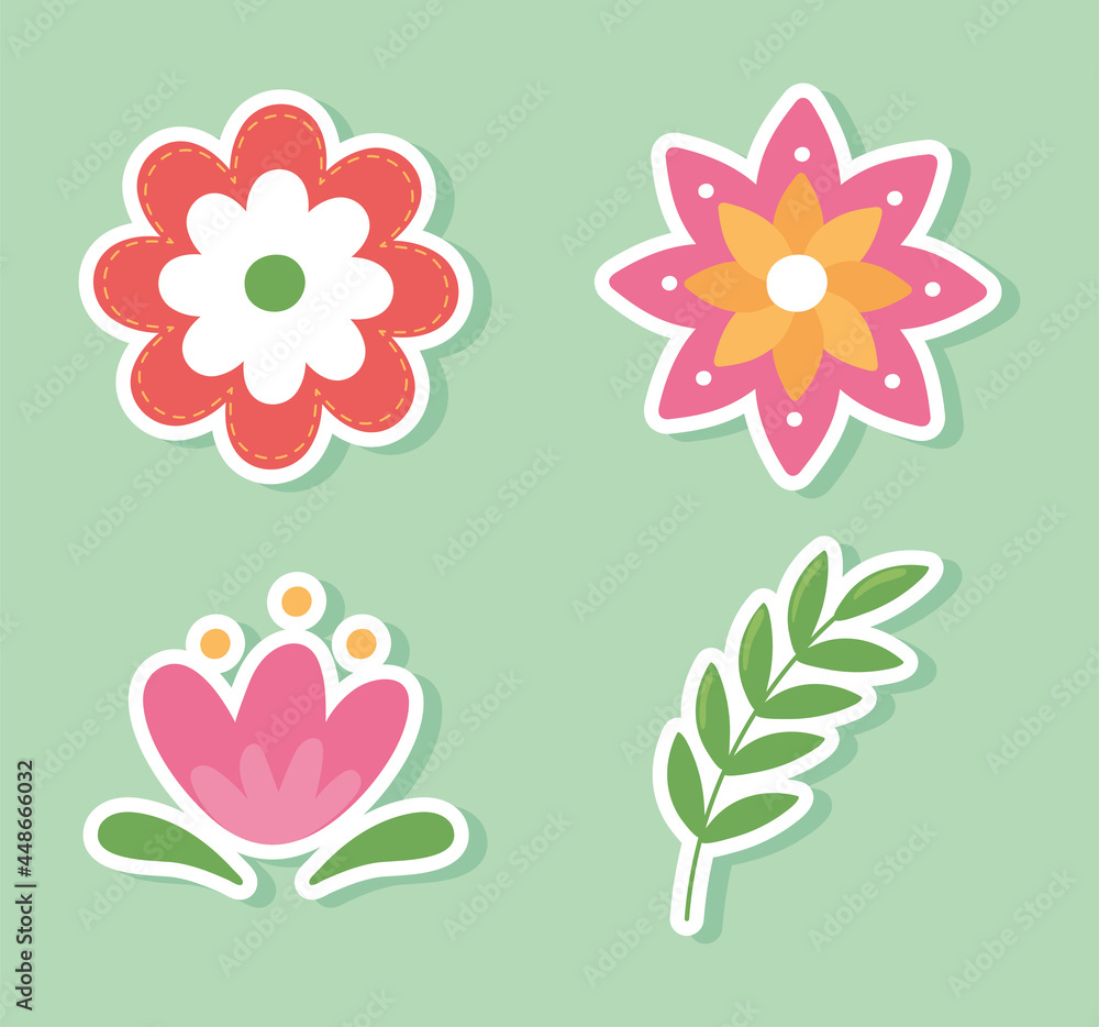 set of flowers stickers