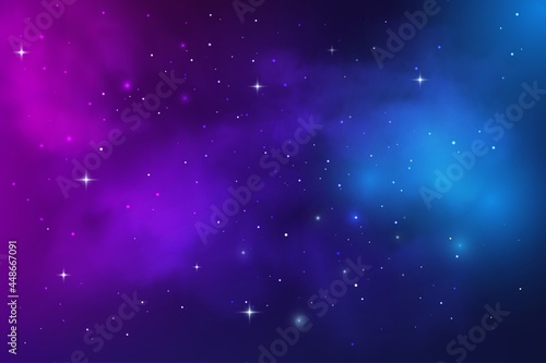 Space galaxy nebula  stardust and starry universe sky  vector background. Space sky with stars shine in cosmic clouds  blue and purple starry light glow or stardust flares in galaxy nebula