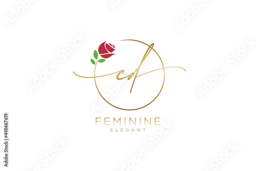 initial CD Feminine logo beauty monogram and elegant logo design, handwriting logo of initial signature, wedding, fashion, floral and botanical with creative template.