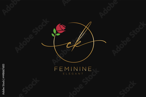initial CK Feminine logo beauty monogram and elegant logo design, handwriting logo of initial signature, wedding, fashion, floral and botanical with creative template.