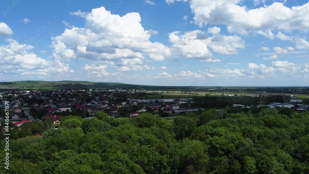 Aerial View Of Small Village Behind The Forest Aerial View Of Small Village Behind The Forest