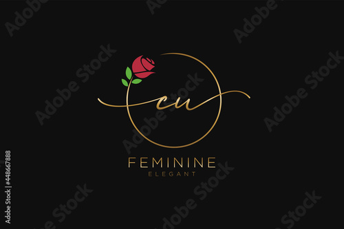 initial CU Feminine logo beauty monogram and elegant logo design, handwriting logo of initial signature, wedding, fashion, floral and botanical with creative template.