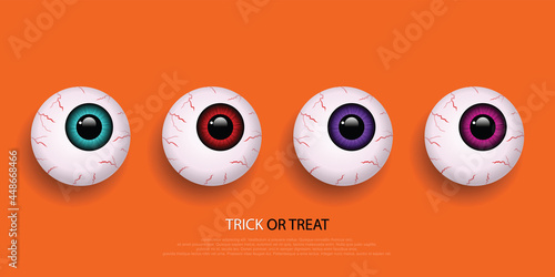 Four Ghost eyes scary halloween greeting card  for designing posters, brochures, banners, invitation cards. vector illustration