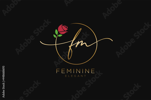 initial FM Feminine logo beauty monogram and elegant logo design, handwriting logo of initial signature, wedding, fashion, floral and botanical with creative template.
