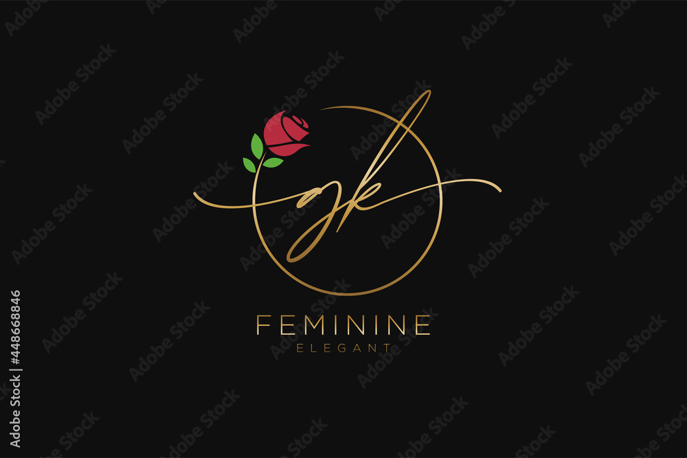 initial GK Feminine logo beauty monogram and elegant logo design, handwriting logo of initial signature, wedding, fashion, floral and botanical with creative template.