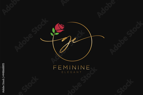 initial GE Feminine logo beauty monogram and elegant logo design, handwriting logo of initial signature, wedding, fashion, floral and botanical with creative template.